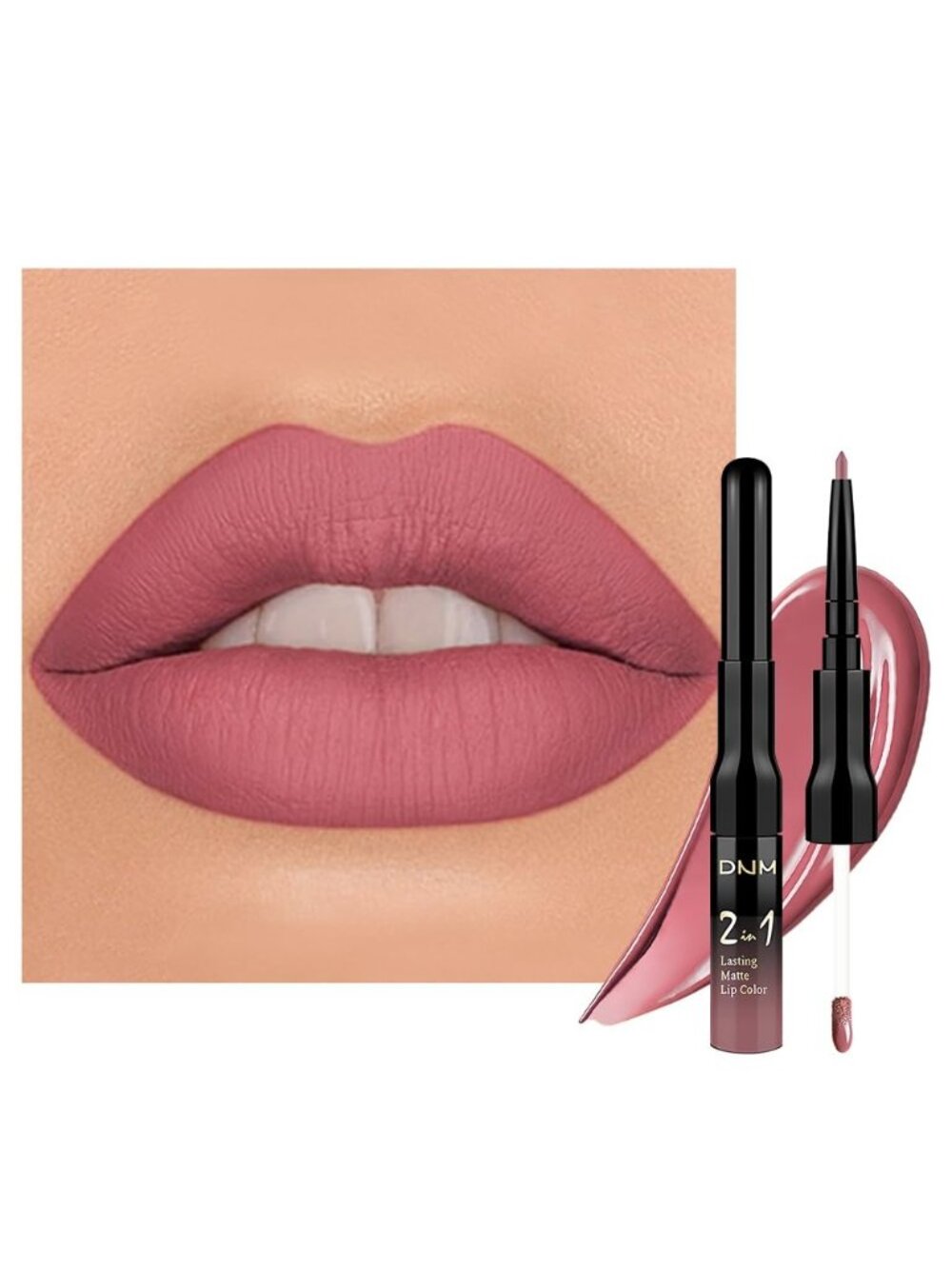 Women's 34# Mauve Pink-Matte 2-in-1 Metallic Long Lasting Lipstick And Lip Liner